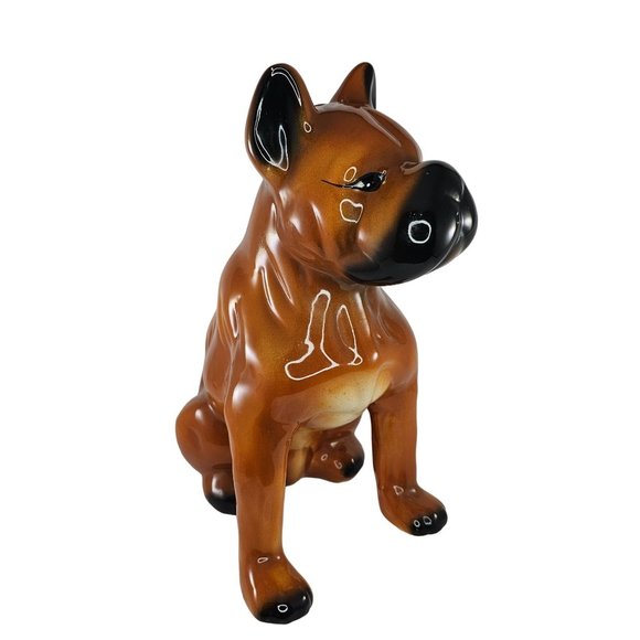 Vintage Boxer Dog Piggy Bank Ceramic Large 13" Bulldog Figurine Brown Black - Picture 4 of 12